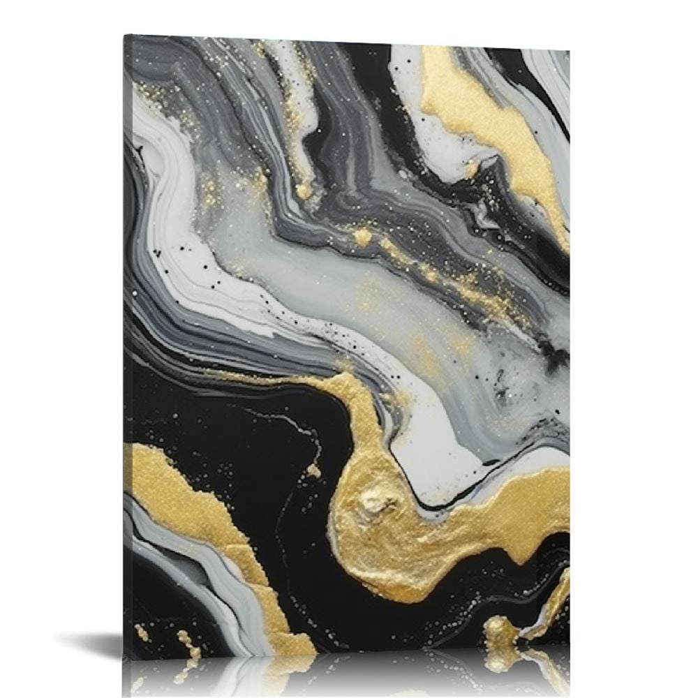 COMIO Black Gold Marble Abstract Canvas Wall Art Gray Black White and ...