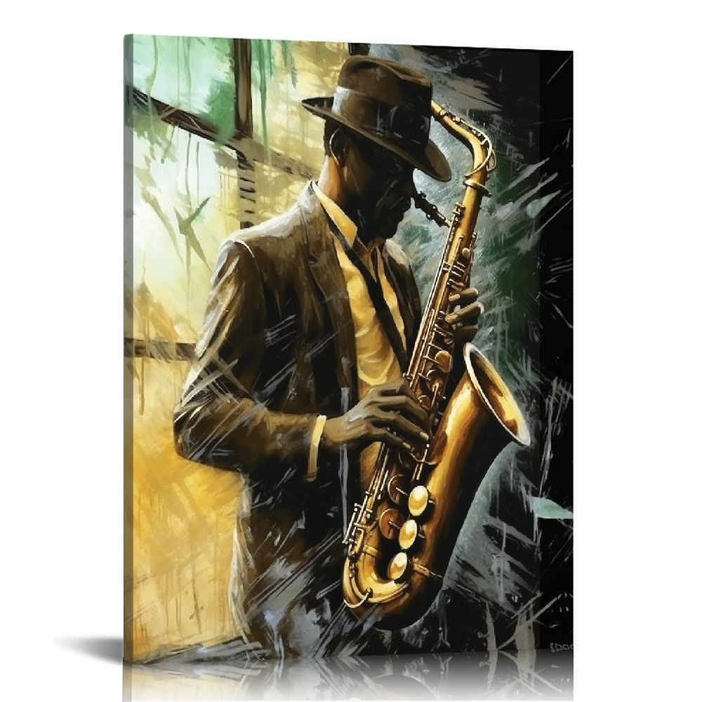 COMIO Black Jazz Canvas Wall Art Modern African American Saxophone