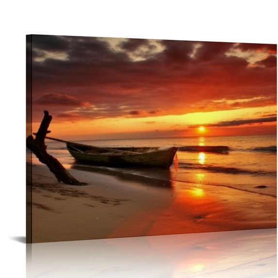 QZHH -Black and Red Ocean Wall Art Beach Pictures Sea Sunset Wall Art Sunrise canvas prints poster painting Framed wall decor Bedroom Living Room Decor Bathroom