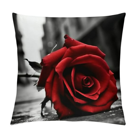 COMIO  Black Red Rose Flower Throw Pillow Covers Vintage Floral Print Decorative Square Pillow Cases with Hidden Zipper Closure for Sofa Couch Bedroom Living Room Decor