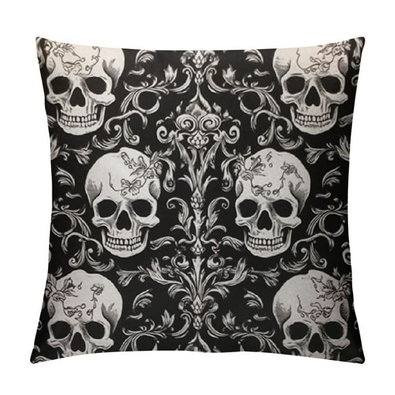 QZHH Black Skull Throw Pillow Covers Floral Soft Square Pillows Cases Cushion Cover for Couch Sofa Living Room