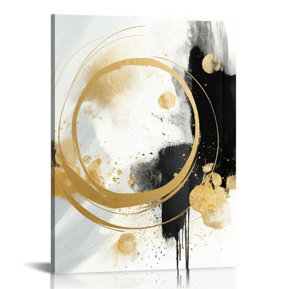 COMIO Black and White Abstract Canvas Wall Art Gold Leaf Wall Decor for ...
