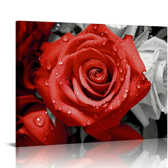 COMIO Black White And Red Rose Canvas Wall Art, Abstract Rose Flowers Picture Artworks Painting Print Posters Modern Home Decorations For Living Room Bedroom Bathroom Kitchen