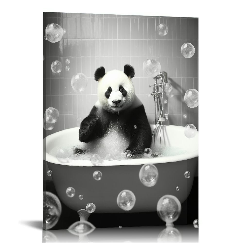 COMIO Black White Animal in Bathtub Canvas Wall Art Panda Print Picture ...