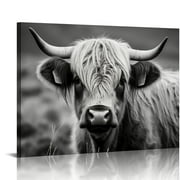 COMIO  Black and White Canvas Wall Art Highland Cow Cattle Picture Prints Texas Longhorn Painting Farm Animal Artwork for Home Decor Modern Living Room Bedroom Decorations