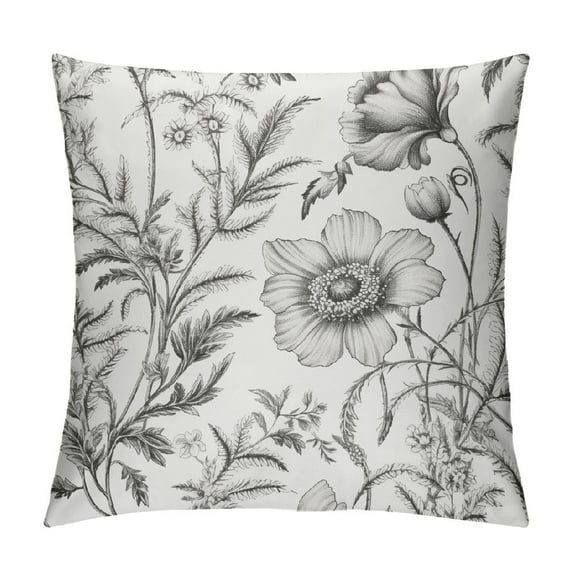 COMIO Black and White Flowers Pillow Covers Black Floral Throw Pillowcase Decorative Vintage Spring Summer Floral Cushion Cover for Patio Sofa Bedroom Indoor Outdoor Party
