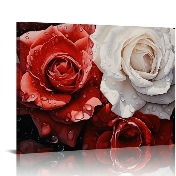 COMIO Black White And Red Rose Canvas Wall Art, Abstract Rose Flowers Picture Artworks Painting Print Posters Modern Home Decorations Framed Ready To Hang For Living Room Bedroom Bathroom Kitchen