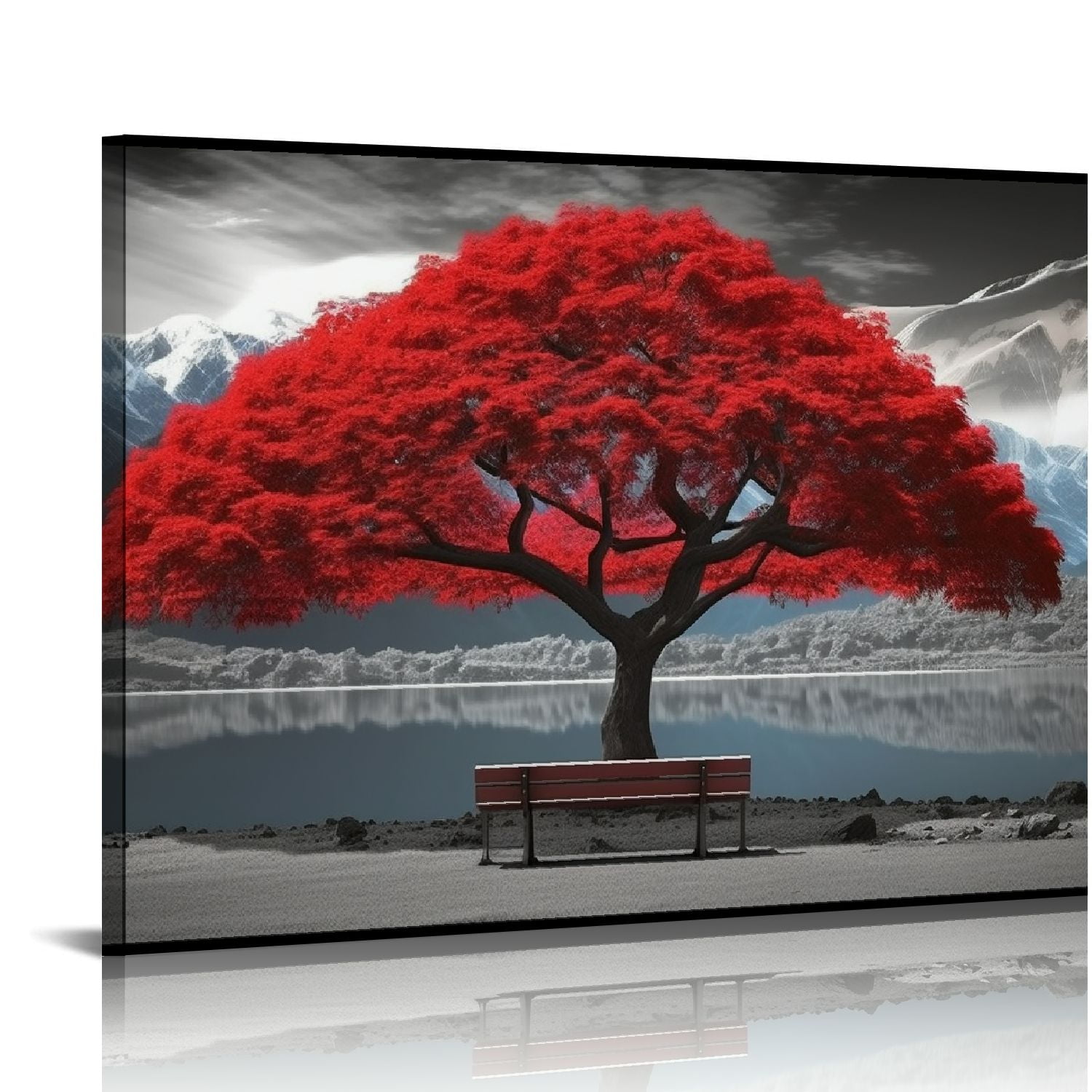 COMIO Black and White Red Tree Wall Art Canvas Print Picture Large Red