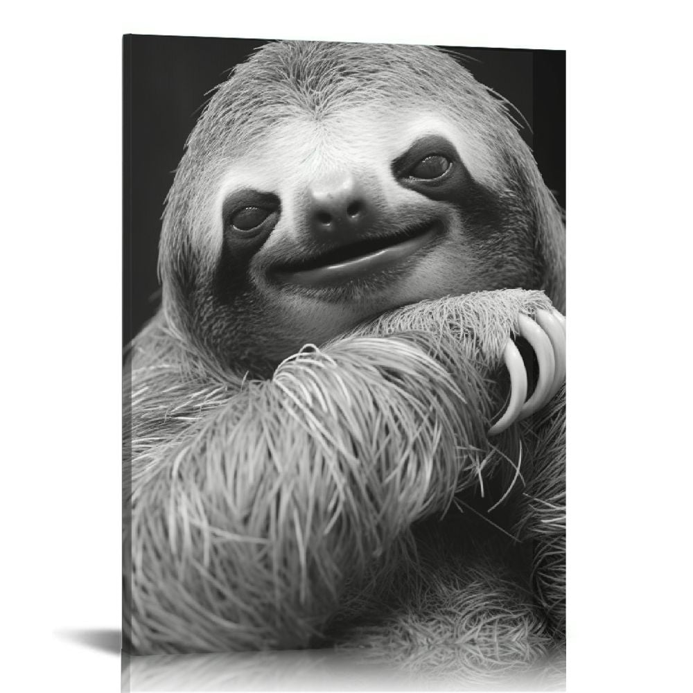 COMIO Black and White Sloths Wall Art Canvas Wildlife Wall Decor Lazy