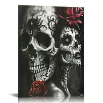 COMIO Black And White Sugar Skull Couple Canvas Prints Wall Art Paintings Wall Artworks Gothic Pictures Decor for Living Room Bedroom Decoration Day Of The Dead Aesthetic Decor