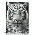 thumbnail image 1 of COMIO  Black White Tiger Canvas Wall Art Wild Animal the Picture Print Blue Eyed Tiger Painting Artwork Kitchen Office Home Living Room Men Cave Wall Decor Stretched Ready to Hang, 1 of 5