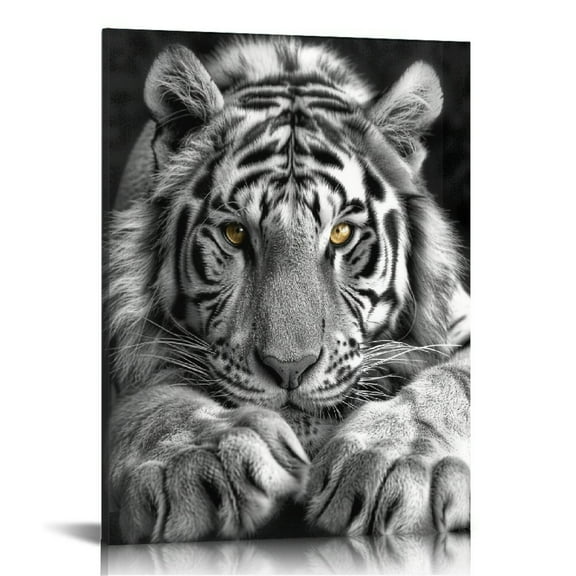 COMIO Black White Tiger Wall Art for Living Room Brown Eyed Tiger Painting Prints on Canvas Wild Animal Picture Art Decor Home Office Men Bedroom Modern Decoration Ready to Hang