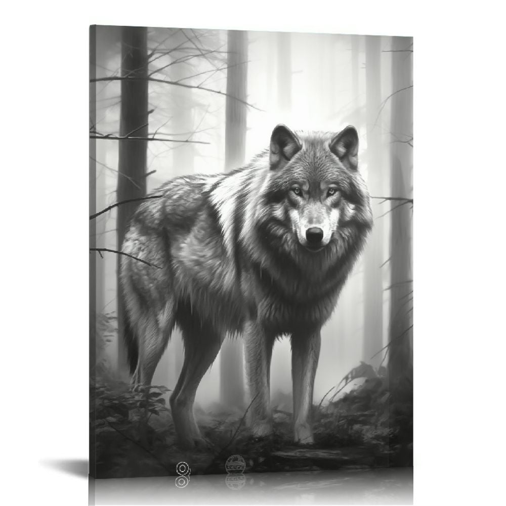 COMIO Black Wolf Decor Wolf Poster Prints, Wolf Wall Decor Art, White