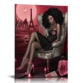 thumbnail image 1 of COMIO Black Woman Pink Stuff Canvas Poster Framed Wall Art African American Modern Black Girl Picture Painting Print Artwork for Bedroom Living Room Home Office Decor, 1 of 4