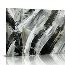 COMIO Black and Gold Abstract Wall Art - Picture for Living Room Wall - Black and White Canvas Art Work for Home Decor Bedroom Wall Decoration