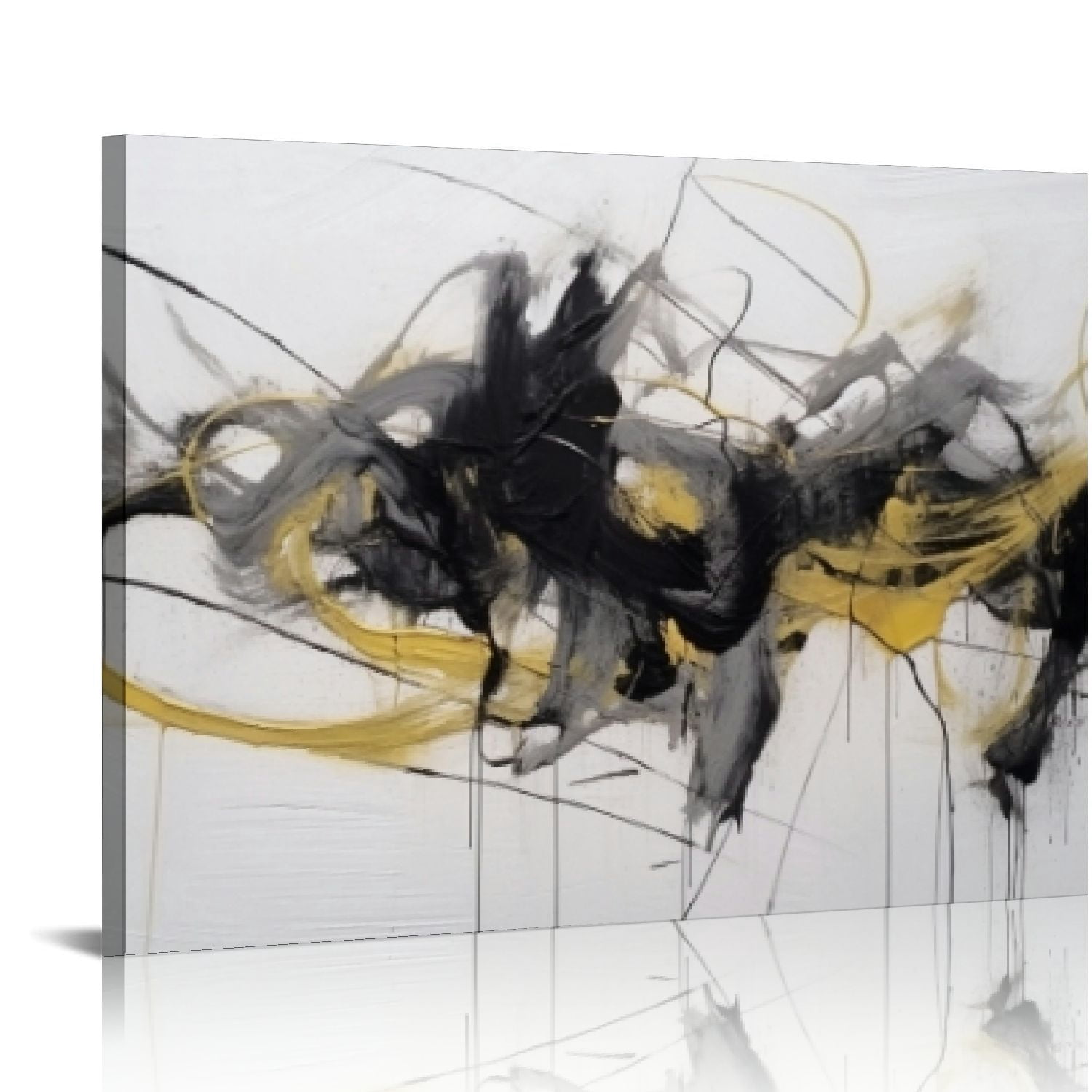 COMIO Black and White Abstract Gold Foil Textured Canvas Wall Art for ...