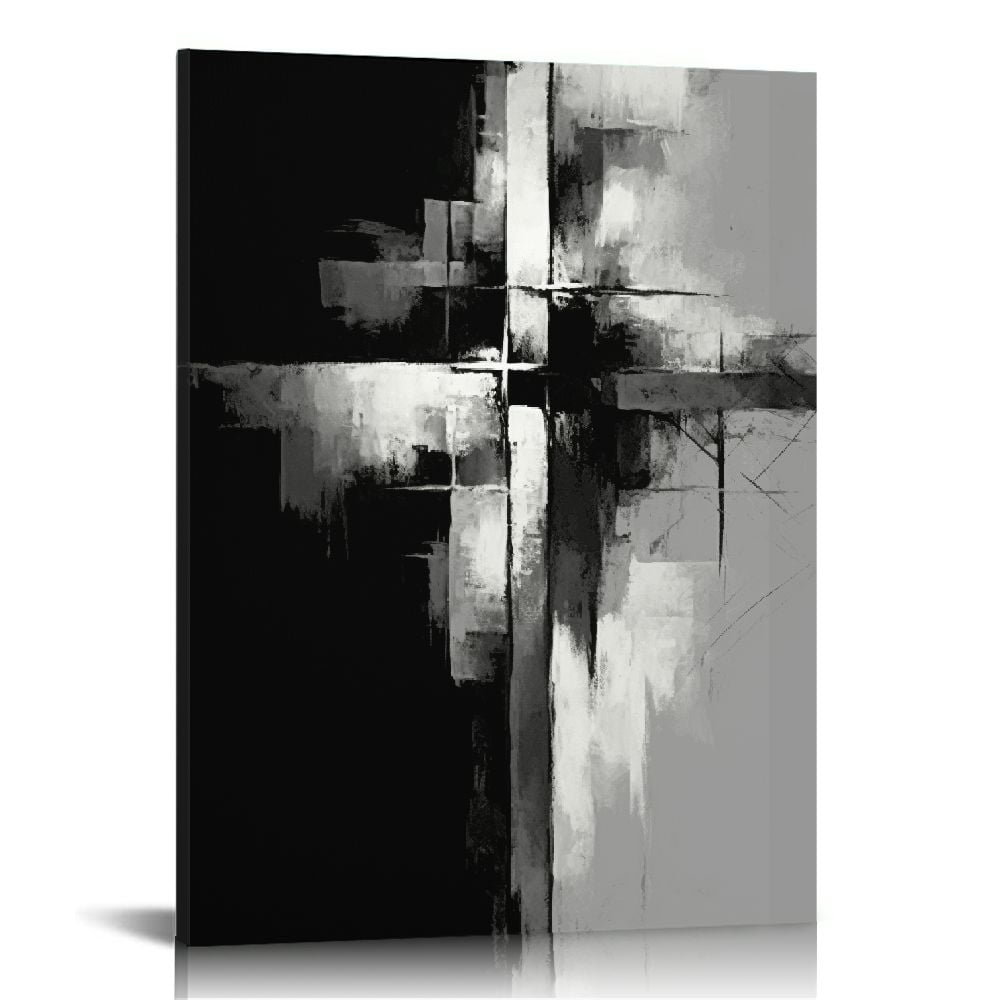 COMIO Black and White Abstract Wall Art for Living Room Gray Painting Canvas Office Bedroom Wall Art Framed