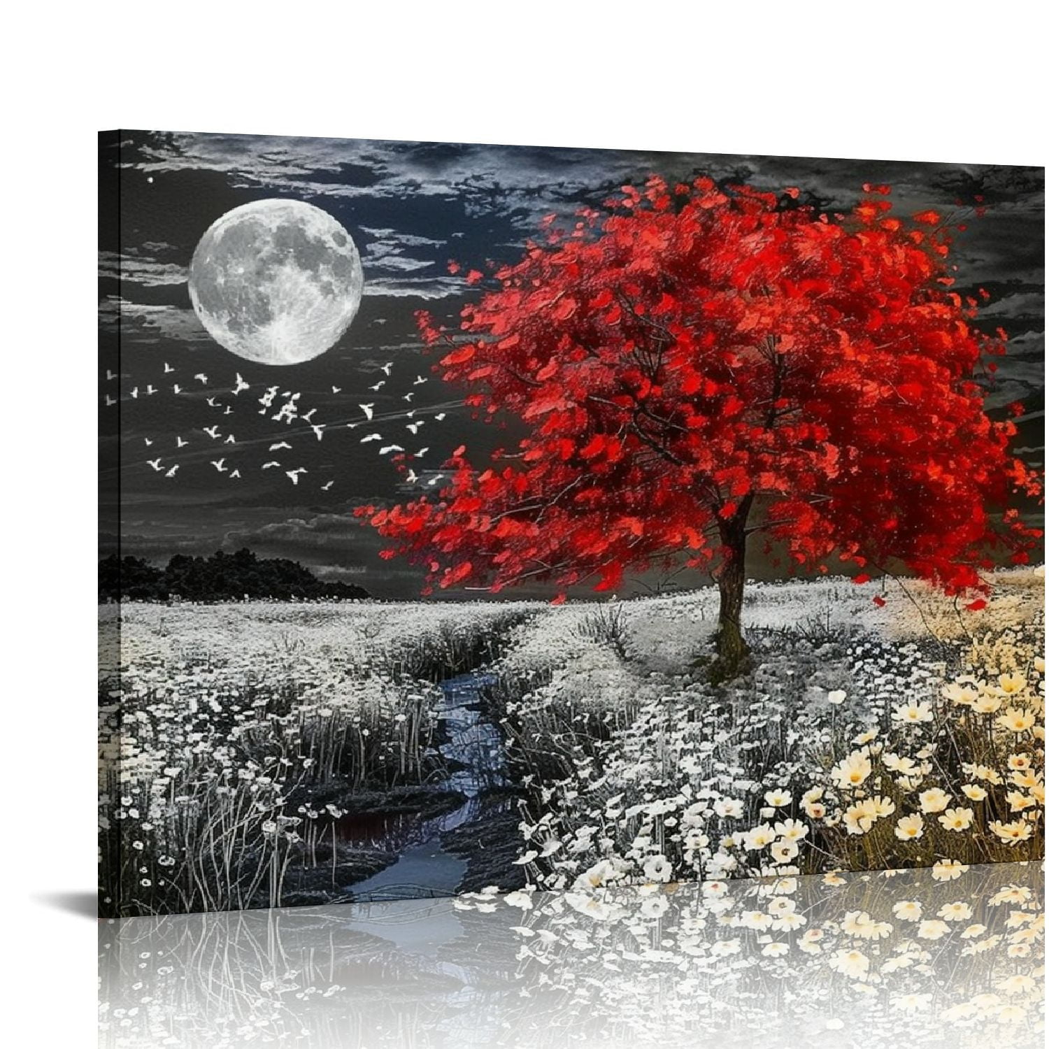 COMIO Black and White Red Tree Wall Art, Canvas Print, Modern Landscape