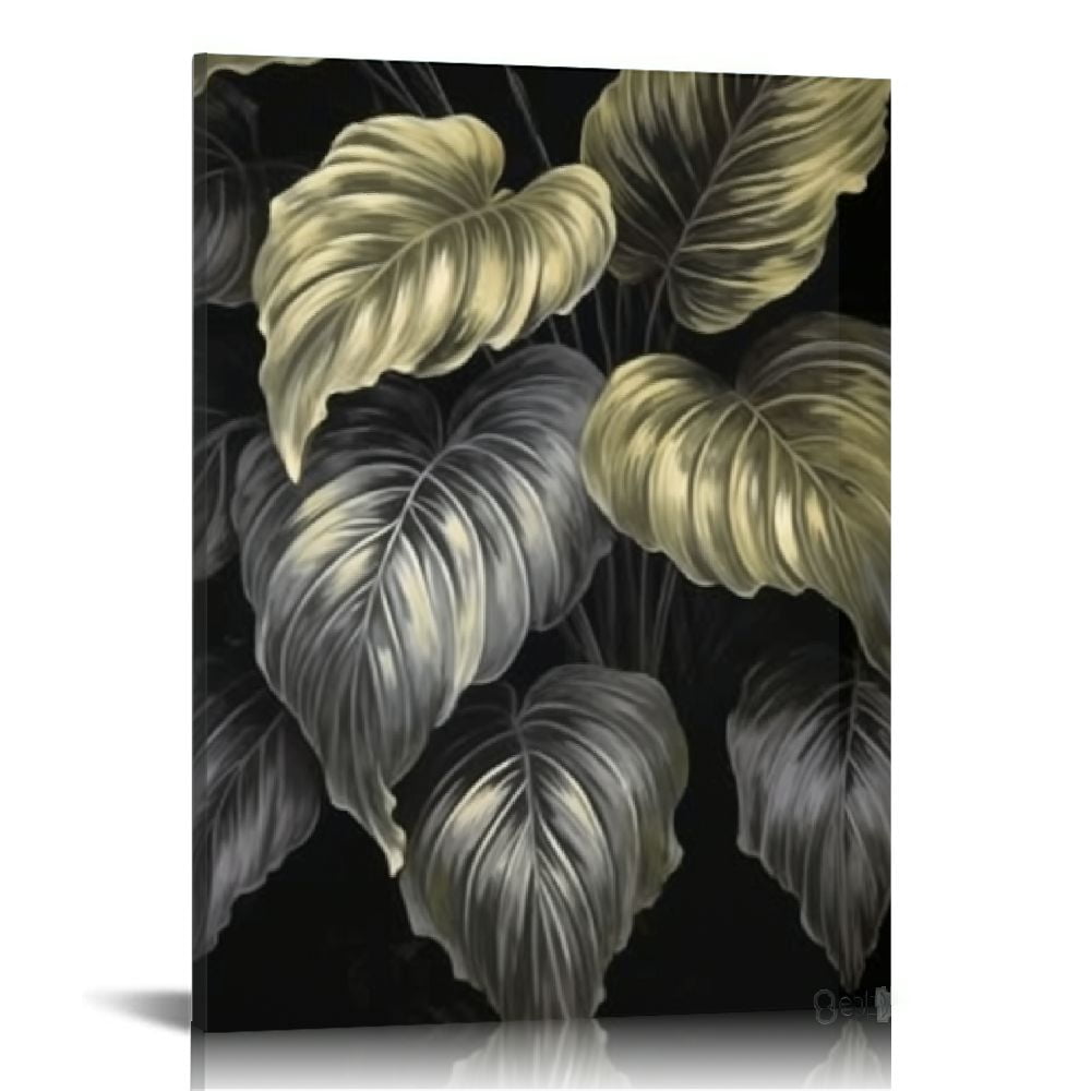 COMIO Black and White Tropical Palm Leaves Picture Decorative Wall Art