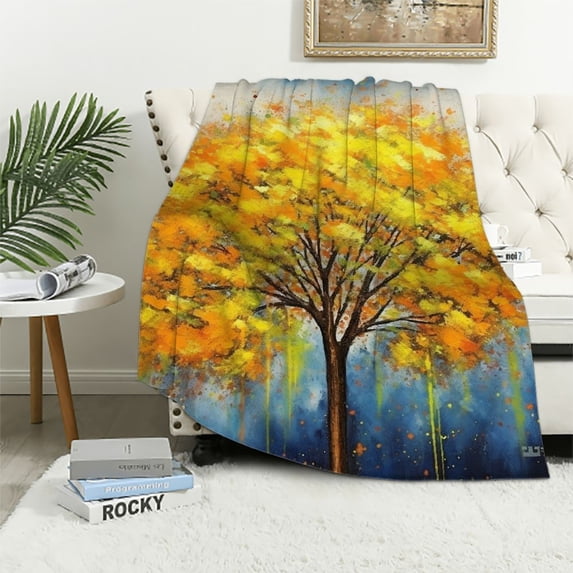 COMIO Blanket Tree of Life Golden Flannel Blanket White