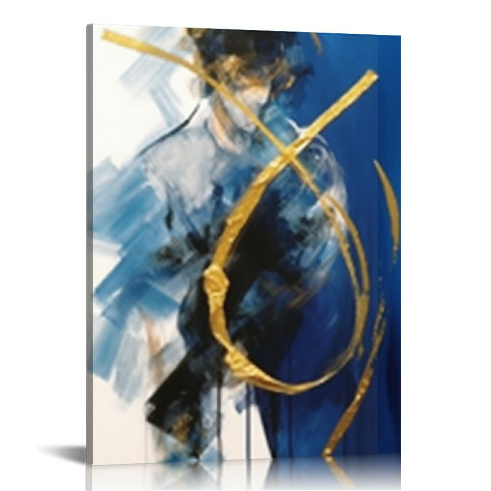 COMIO Blue Abstract Canvas Prints Wall Art Decor- Blue and Black Gold ...