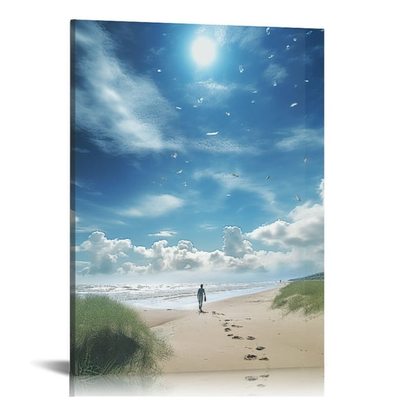COMIO Blue Beach Sun Ocean Landscape Canvas Prints Modern Seascape Prints Stunning Wall Art for Living Room and Bedroom Decor