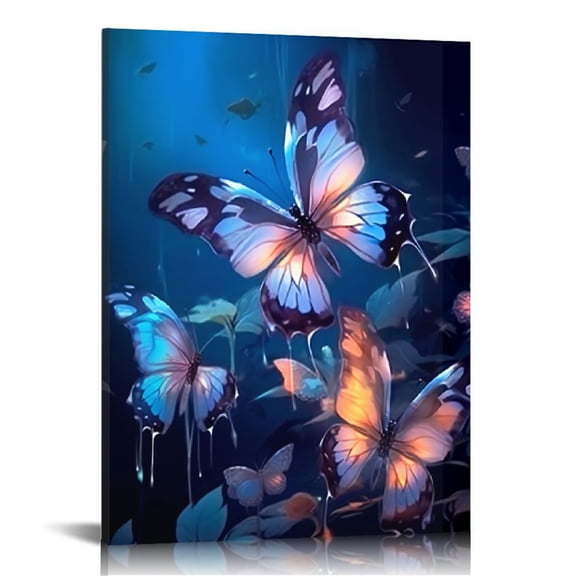 COMIO Blue Butterfly Poster Fantasy Wall Art,Colorful Natural Landscape Canvas Prints Home and Office Wall Decor,for Girl Bethroom Decoration Aesthetics
