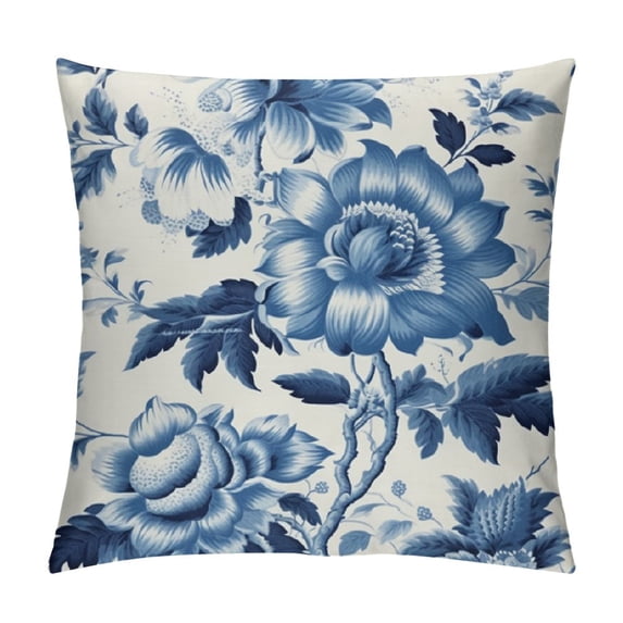 QZHH Blue Chinoiserie Pillow Cover Blue and White Flowers Throw Pillow Covers Spring Summer Floral Decorative Outdoor Pillow Case Cushion Cover for Sofa Bedroom Couch Bed