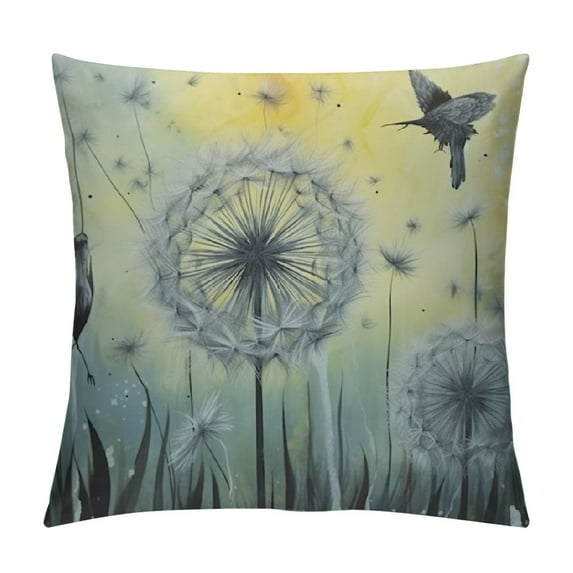 QZHH  Blue Dandelion Pillow Cover for Living Room Decor Rustic Farm Plants Botanical Square Soft Throw Pillow Dragonfly Watercolor Flowers Decorative Cushion Cover,Single Pack,White