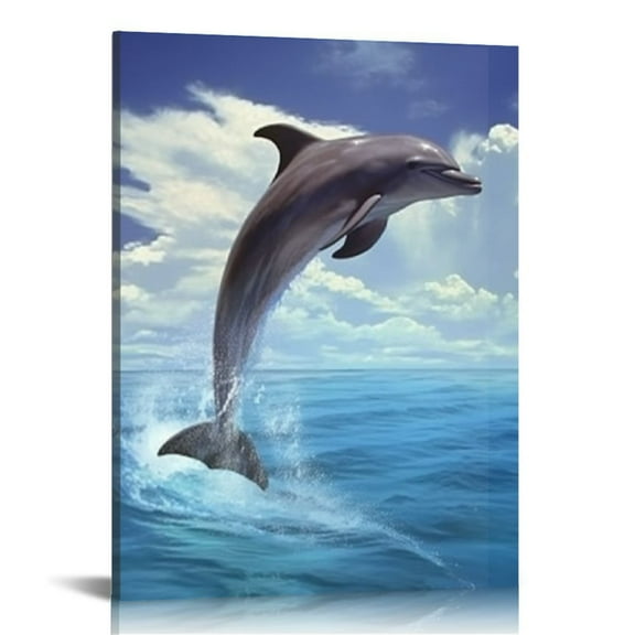 COMIO Blue Dolphin Canvas Wall Art  Blue Sky Beach Seascape Ocean Wall Painting on Canvas Poster Print for Home Kitchen Bathroom Teen Girls Wall Pictures for Living Room Decor