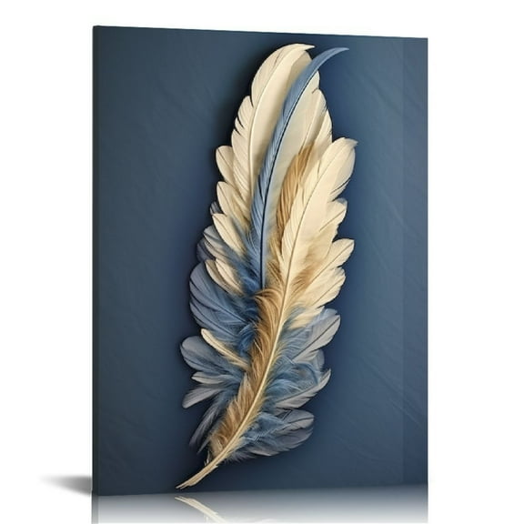 COMIO  Blue Feather Paintings Wall Art Abstract Canvas Nordic Poster and Prints Wall Art Picture for Living Room Luxury Decor with gold frame