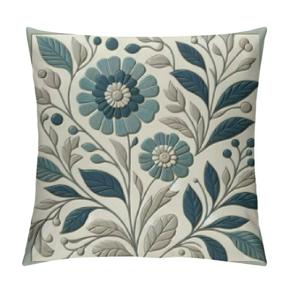 COMIO Blue Floral Block Print Pillow Covers Light Blue Green Chinoiserie Flowers Birds Monsoon Decorative Pillows Outdoor Farmhouse Cushion Case Pillowcase for Sofa Bed Room Decor