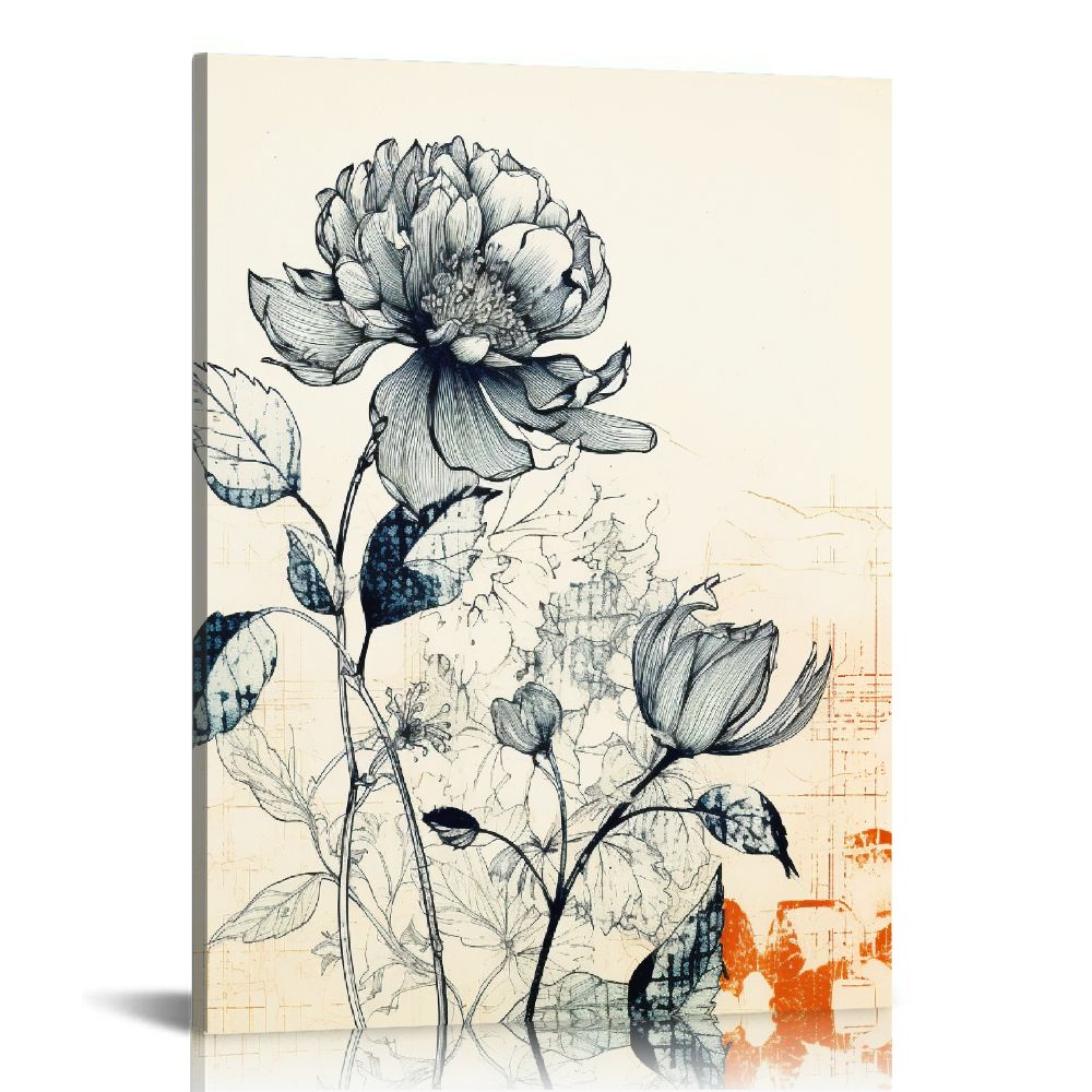COMIO Blue Floral Paintings Botanical Flower Pictures Navy Boho ...