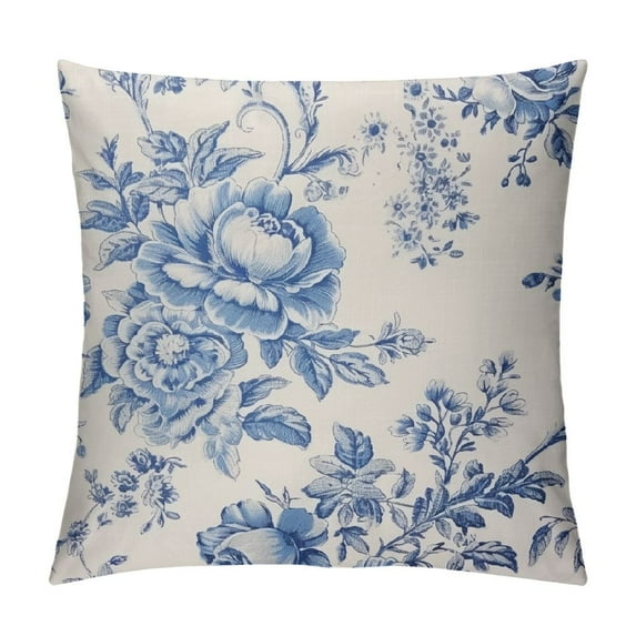 COMIO Blue Floral Pillow Covers  Vintage Flower Blue White Decorative Throw Pillow Covers Set of  Chinoiserie Pillowcases  Square Cushion Covers For Couch Bed Sofa Chair Car Decor