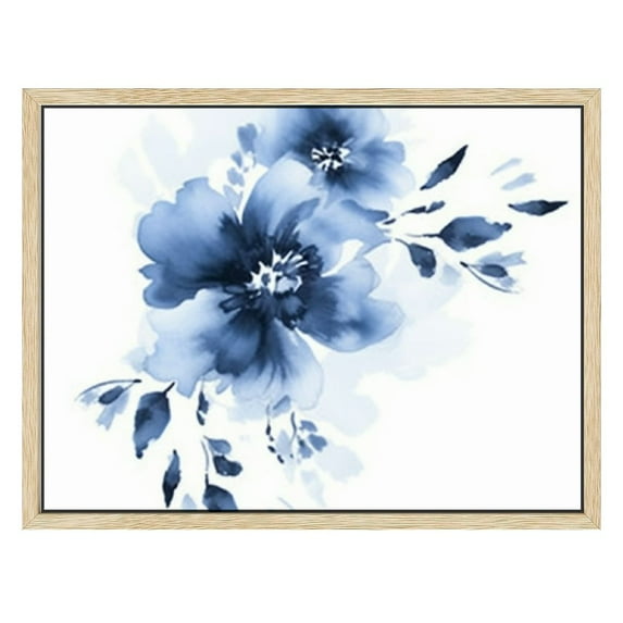 COMIO Blue Floral Print for Living Room Wall Decor with Wooden Frame 16x12in / 20x16in 16x12in