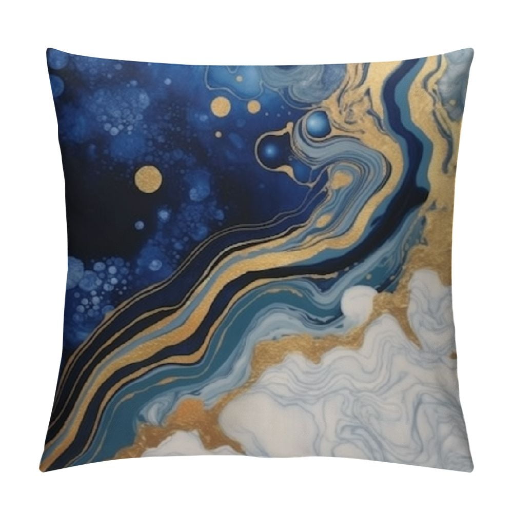 COMIO Blue and Gold Marble Throw Pillow Covers Decorative Gold and Blue