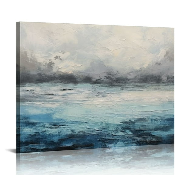 COMIO Blue Gray Abstract Canvas Wall Art Haze Blue Painting Textured Navy and Silver Pictures for Bedroom Abstract Skyline Artwork Living Room Wall