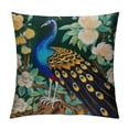 thumbnail image 1 of COMIO  Blue Green Peacock Throw Pillow Cover Digital Print Pillow Case Decorative Chenille Flowers Cushion Tassel Pillowcase, 1 of 5