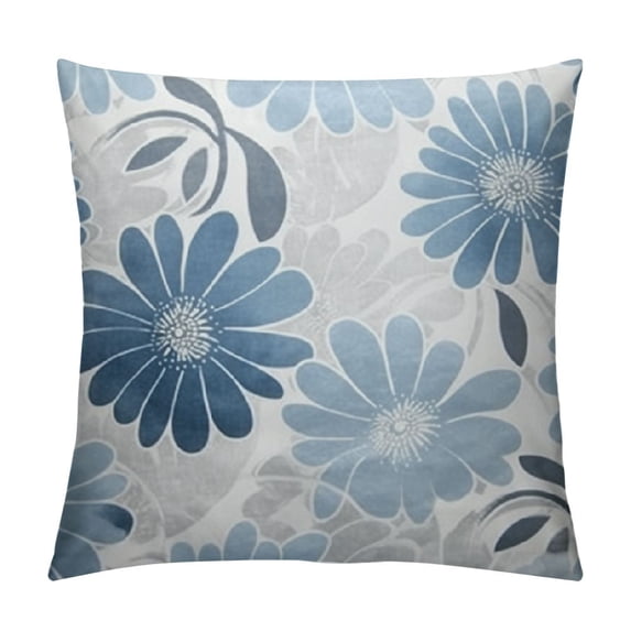 COMIO Blue Grey Flower Pillow Covers Abstract Flowers Decorative Throw Pillows Case Square Cushion Cover for Couch Bed Livingroom Farmhouse Decoration