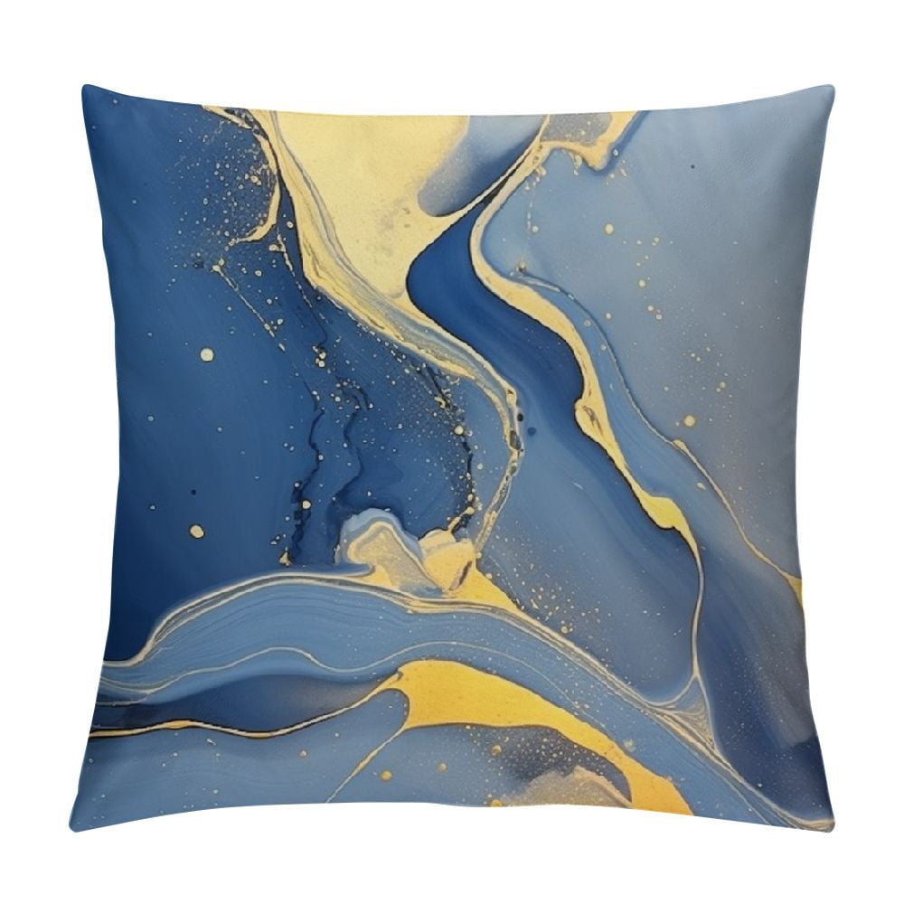 MLJA Blue and Grey Pillowcovers Abstract Marble Blue and Gold Throw ...