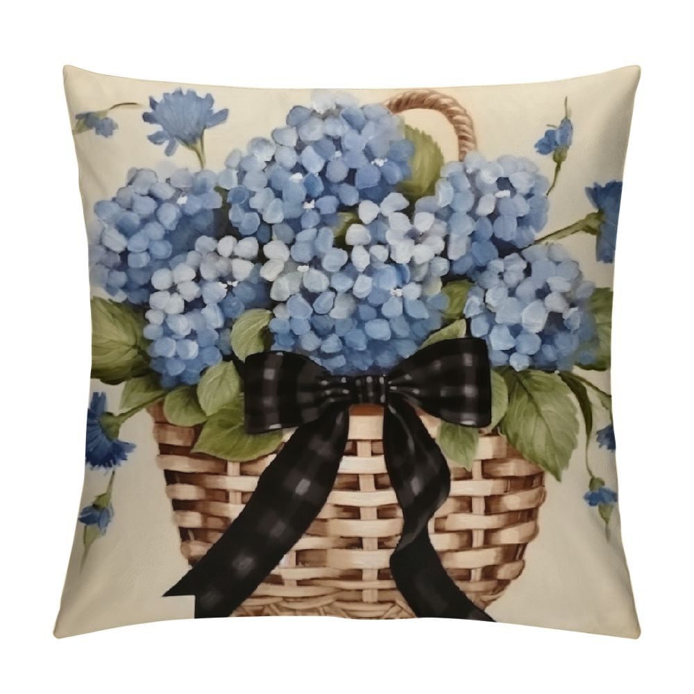 COMIO Blue Hydrangea Spring Summer Throw Pillow Covers, Today is A Good Day Dark Blue Cushion