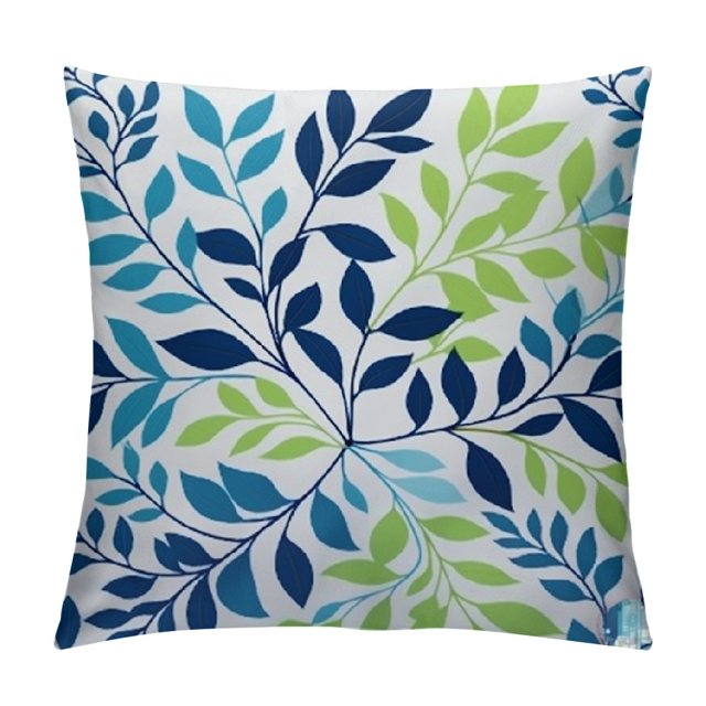 COMIO Blue Leaf Pillow Covers Green Throw Pillow Cases Natural Modern