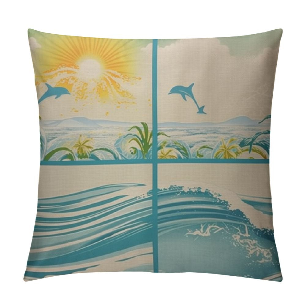 COMIO Blue Maritime Decorative Square Throw Pillow Cover Wave Tropical