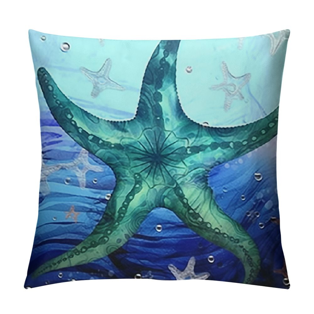 COMIO Blue Ocean Beach Outdoor Throw Pillow Covers Starfish Seahorse