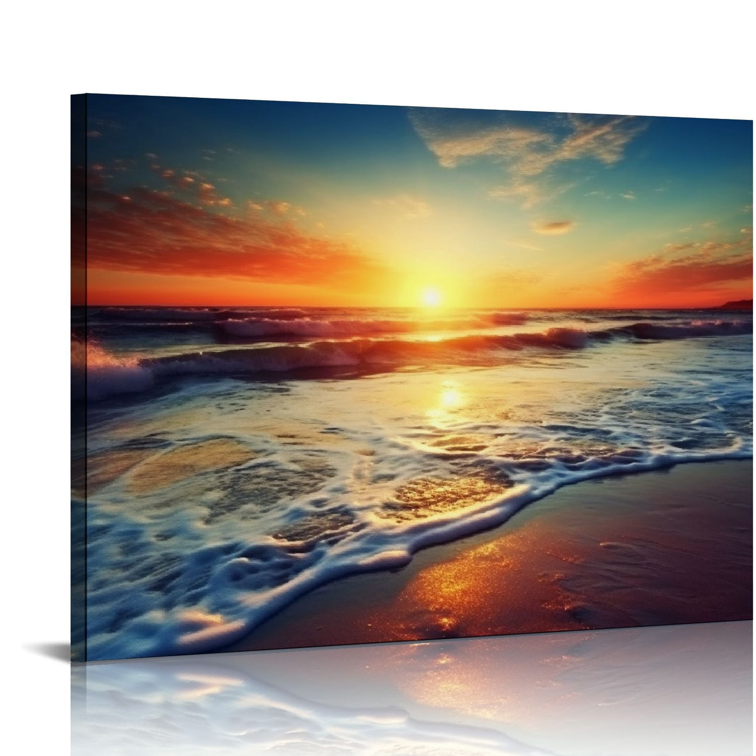 Modern Blue Abstract Seascape Canvas Wall Art - Framed Set Of 5 Panels For Home Decor
