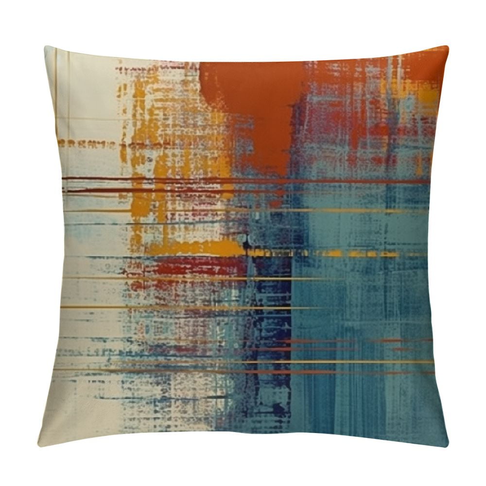 COMIO Blue and Orange Decorative Throw Pillow Covers Teal Vintage