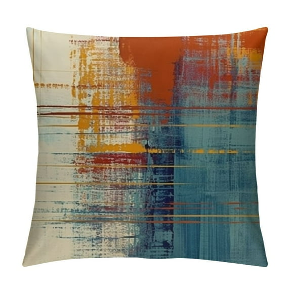 COMIO  Blue and Orange Decorative Throw Pillow Covers Teal Vintage Abstract Messy Rust Painting Pillow Cases Turquoise Pillow Shams for Sofa Couch Bed Living Room Outdoor Home Décor
