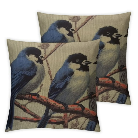 COMIO Blue Robin Bird Throw Pillow Cover Stand On Branch Foliage Furry Vivid Animal Nature Pillow Case Decorative Men Women Boy Girl Room Cushion Cover for Home Couch Bed 2Pcs
