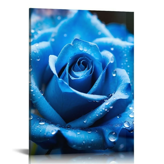 COMIO Blue Rose Canvas Wall Art Floral Pictures Wall Decor Flower Bloom Close Up Painting Print Flowers Artwork for Bathroom Bedroom Office Living Room Paintings Decorations Ready to Hang Framed