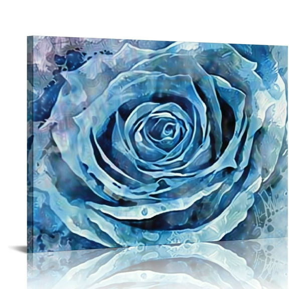 COMIO  Blue Rose Flower Picture Decor Wall Art Abstract Navy Gray Vintage Floral for Bedroom Bathroom Walls Decoration Canvas Framed